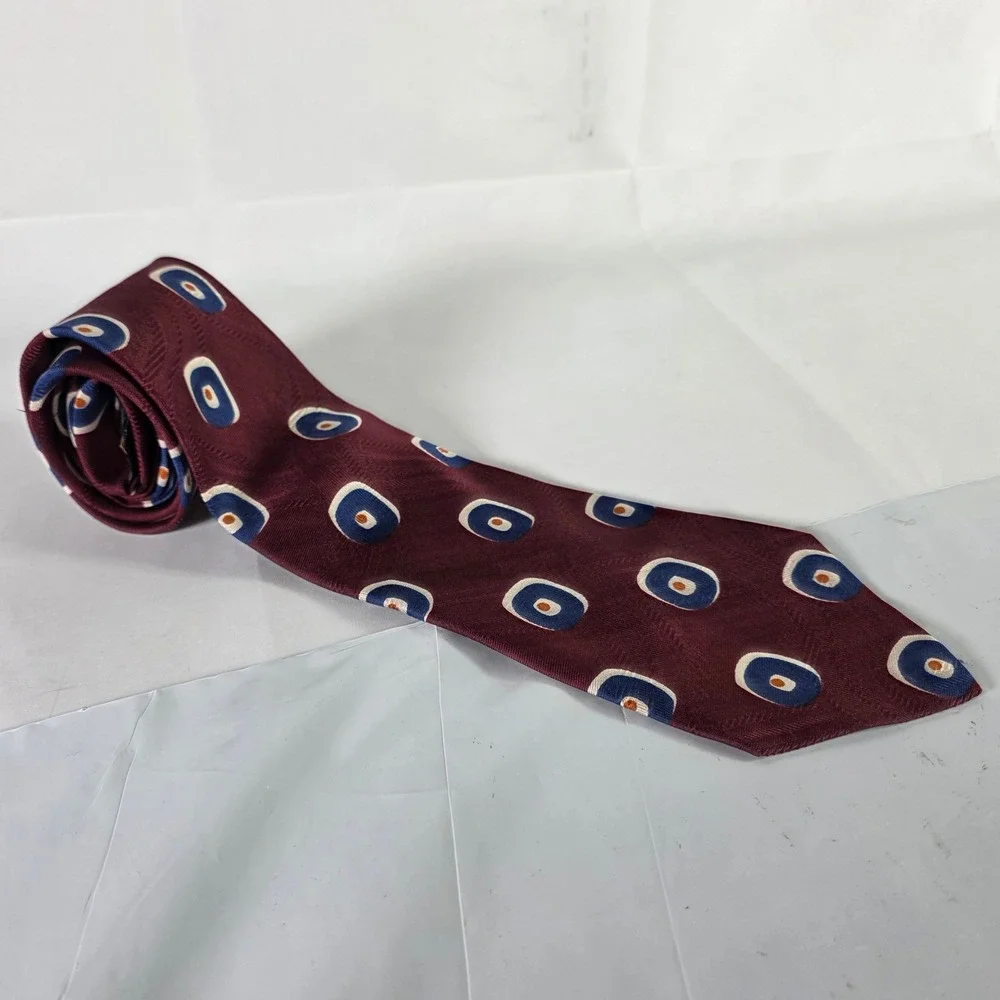 Polo Ralph Lauren‎ Mens Burgundy Blue Bullseye Geometric Silk Necktie NWT